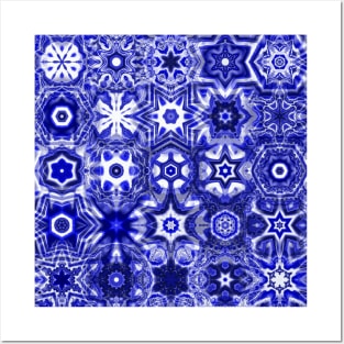 Blue Holiday Geode Snowflake Posters and Art